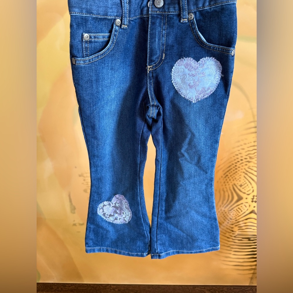 Girls Denim Flare Silk Heart Jeans